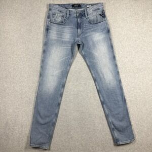 Replay ANBASS Jeans Mens 32x34 Light Wash Stretch Tapered Faded Whiskered